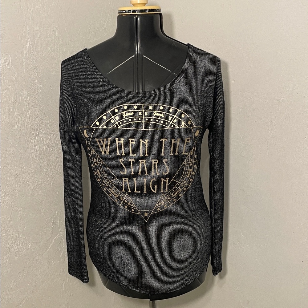 Recycled Karma Black and Gold Graphic Long Sleeve Tee